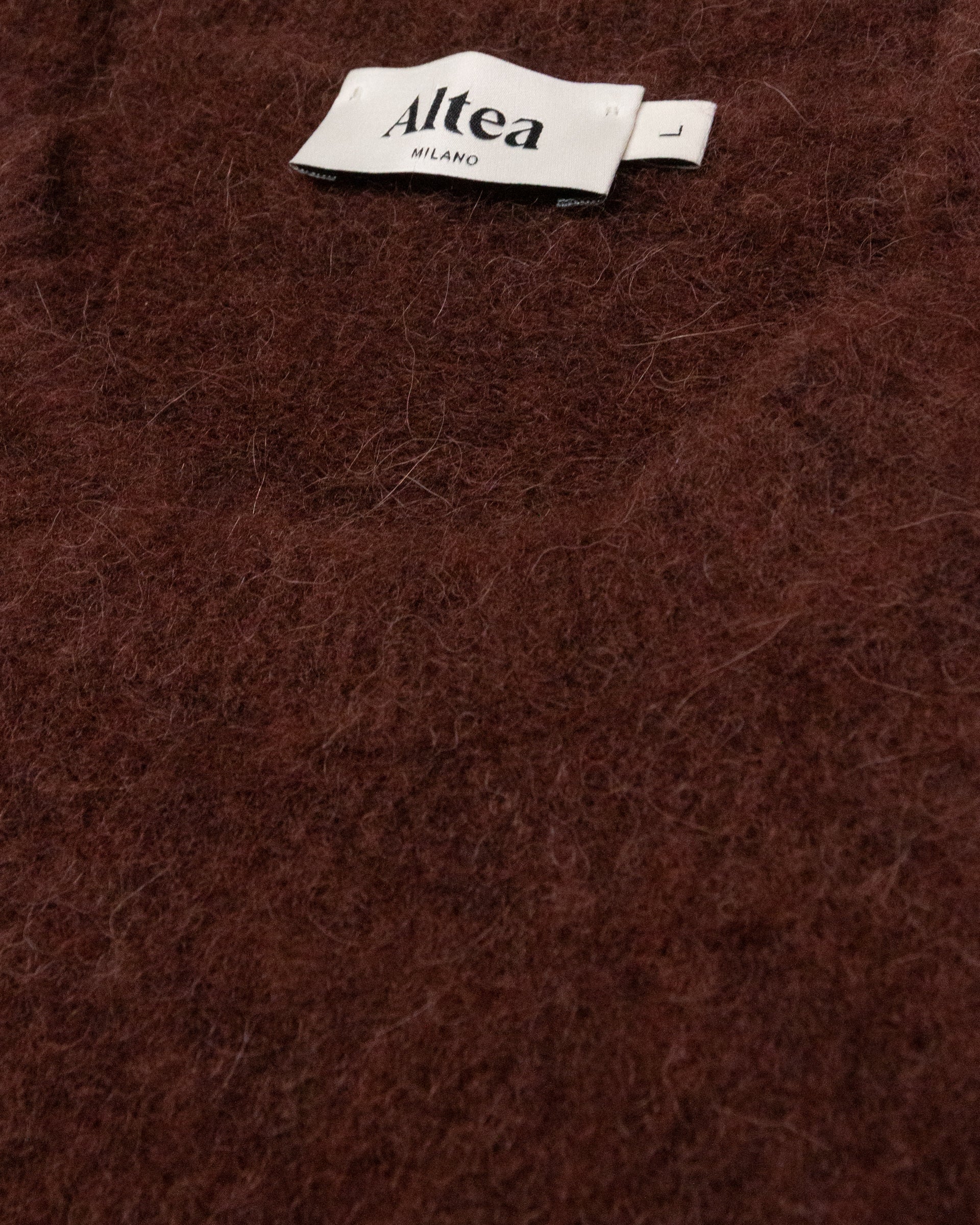 Maglia girocollo garzata manica corta in misto alpaca - Marrone - Image 6