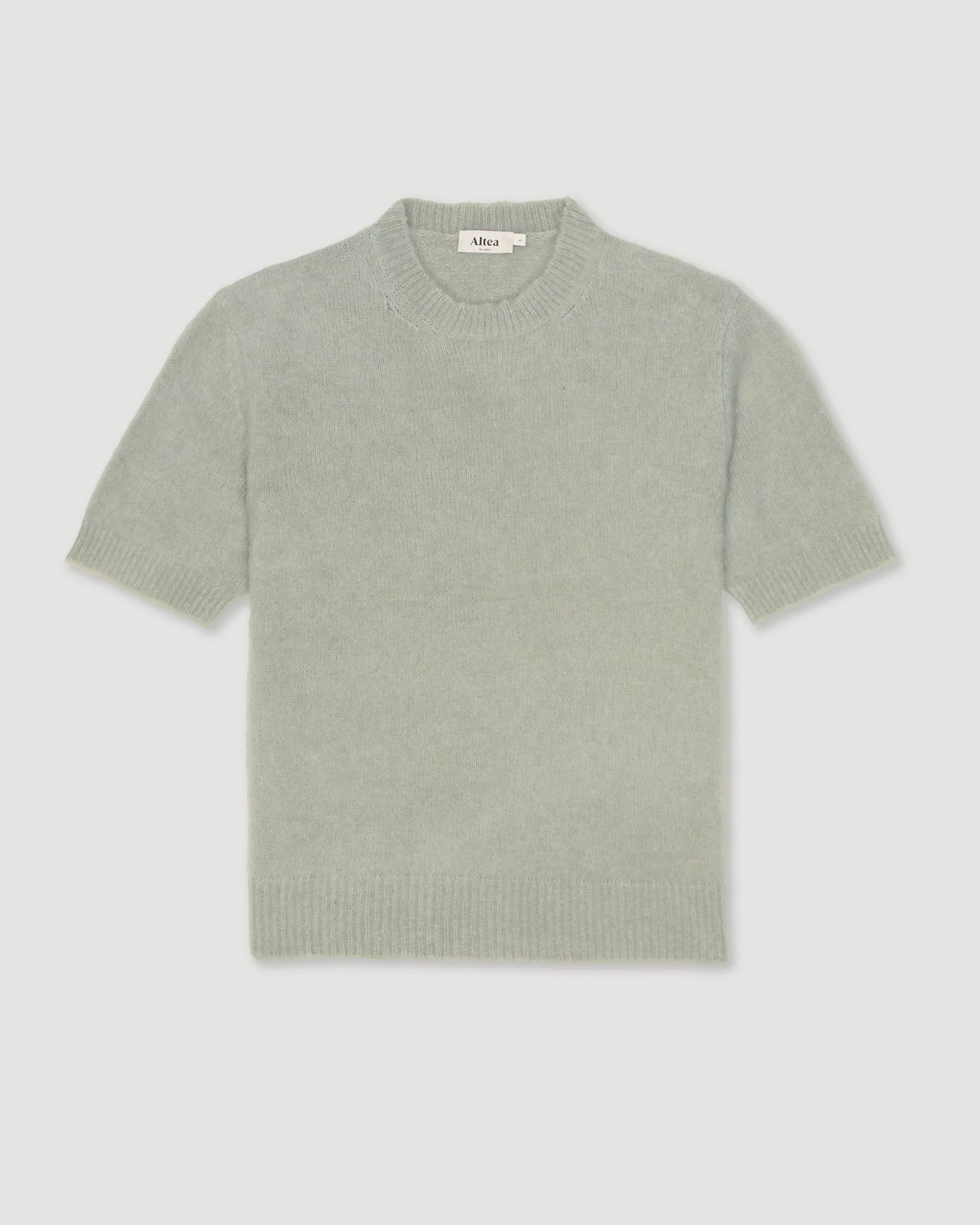 Maglia girocollo garzata manica corta in misto alpaca. Verde - Salvia - Image 5