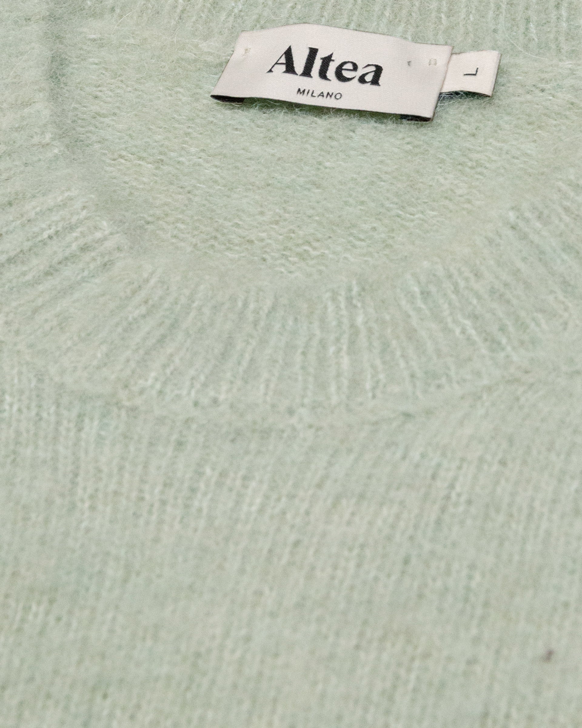 Maglia girocollo garzata manica corta in misto alpaca. Verde - Salvia - Image 6