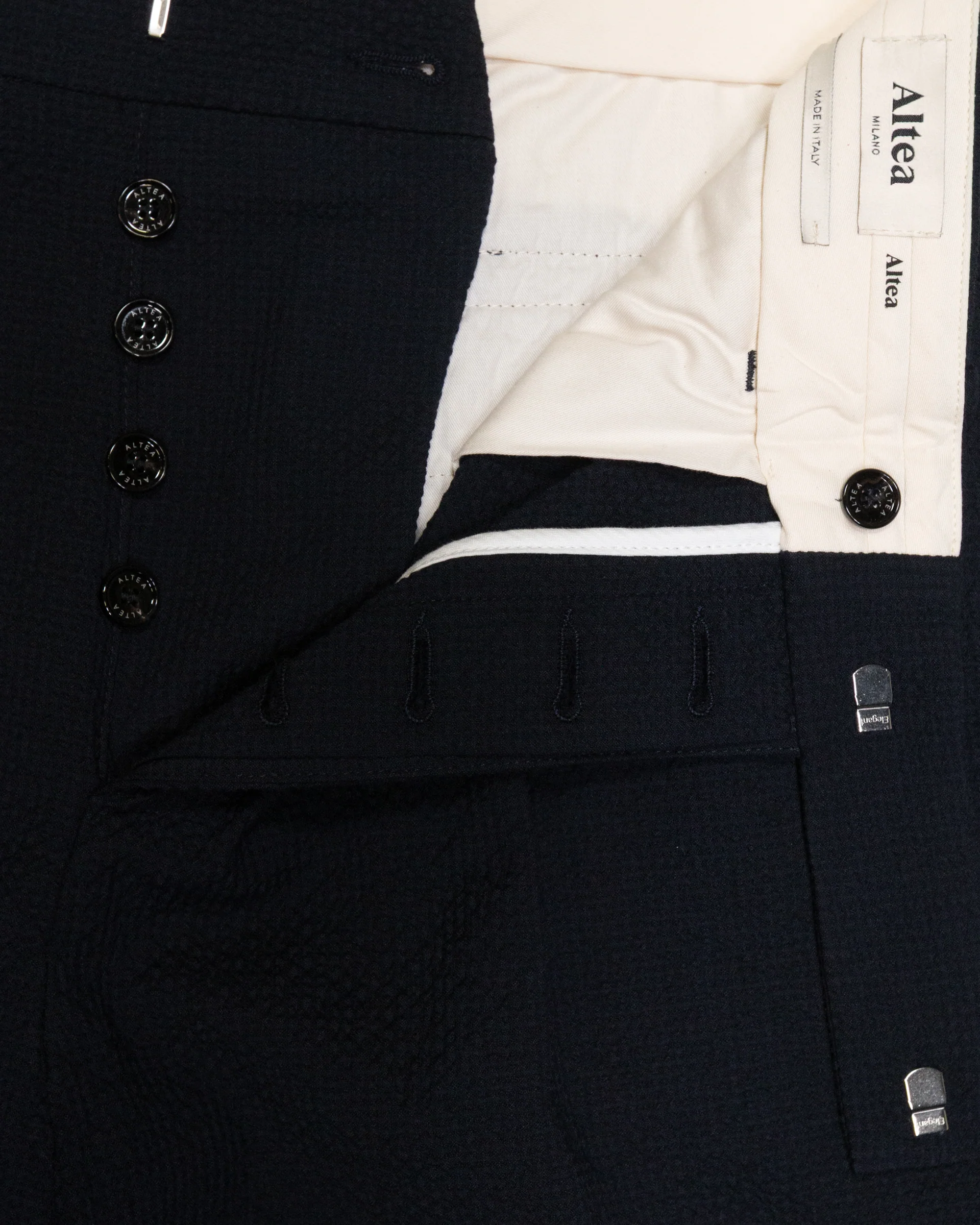 Pantalone chino Randall con pince in seersucker di cotone, blu - Navy - Image 3